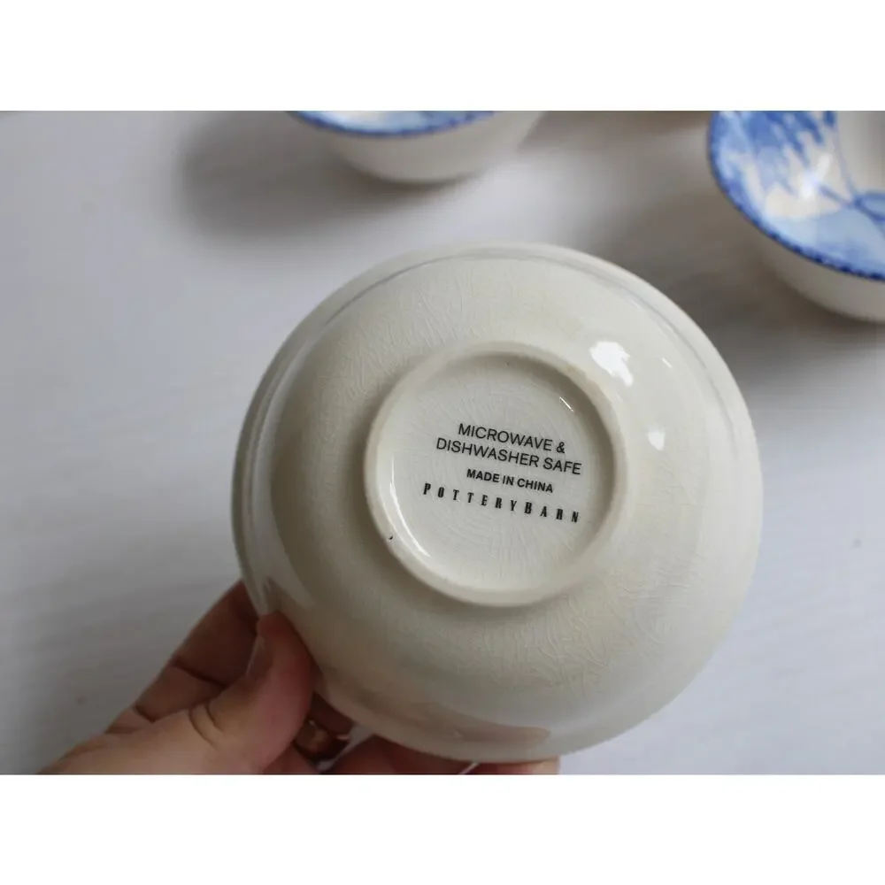 Pottery Barn Set of 4 Sophia Willow Boat Scene Small Tidbit Snack Bowls
